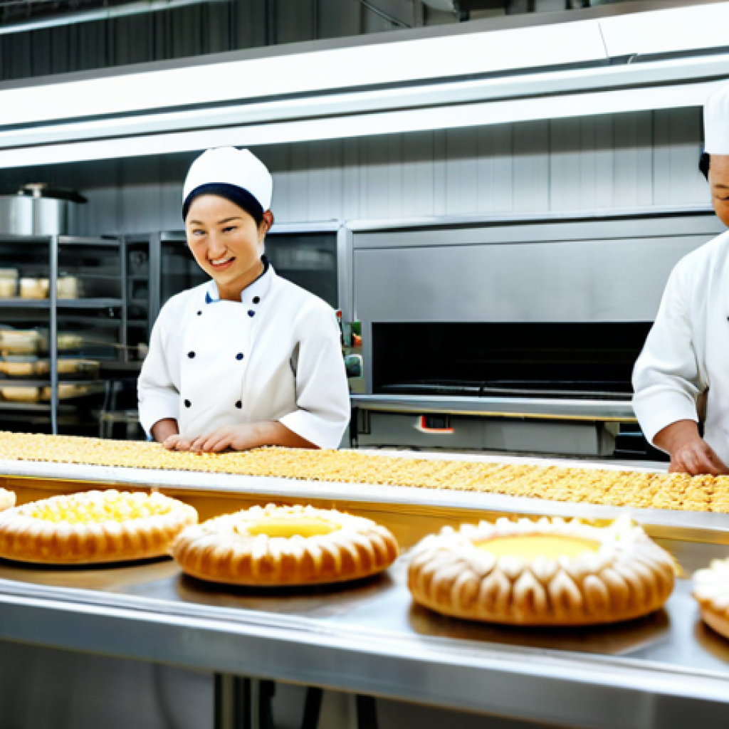 디저트 공장에서 만드는 빵 - Dessert Factory Interior**

"A bright and clean dessert factory, featuring bakers in professional at...