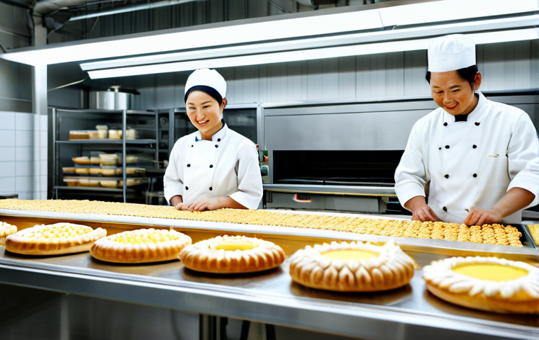 디저트 공장에서 만드는 빵 - Dessert Factory Interior**

"A bright and clean dessert factory, featuring bakers in professional at...