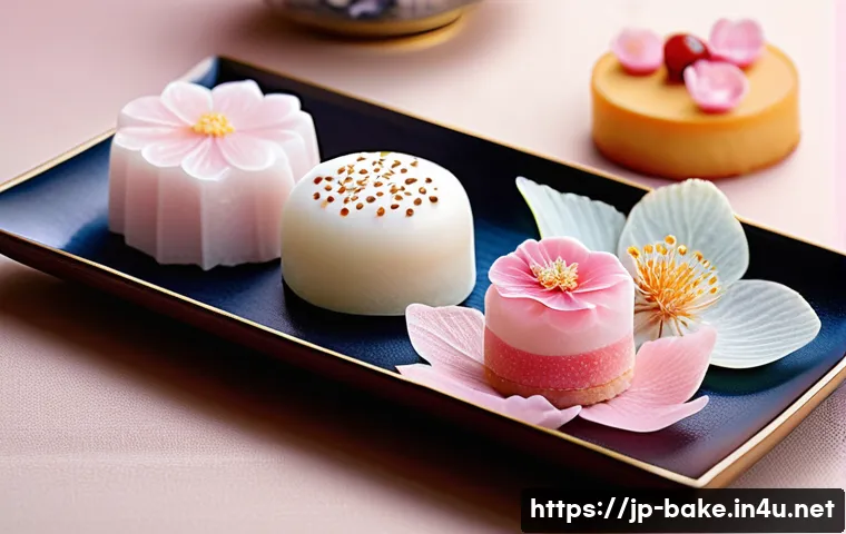 선물용 제과 제품 - A beautifully arranged seasonal Japanese dessert platter featuring sakura-themed sweets in delicate ...