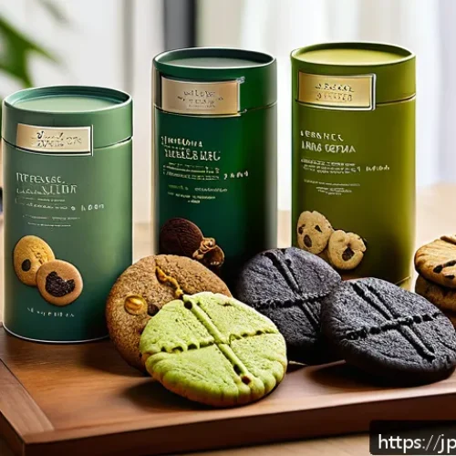 브랜드별 쿠키 가격대 - A cozy home setting with a variety of cookies displayed on a wooden table, featuring classic buttery...