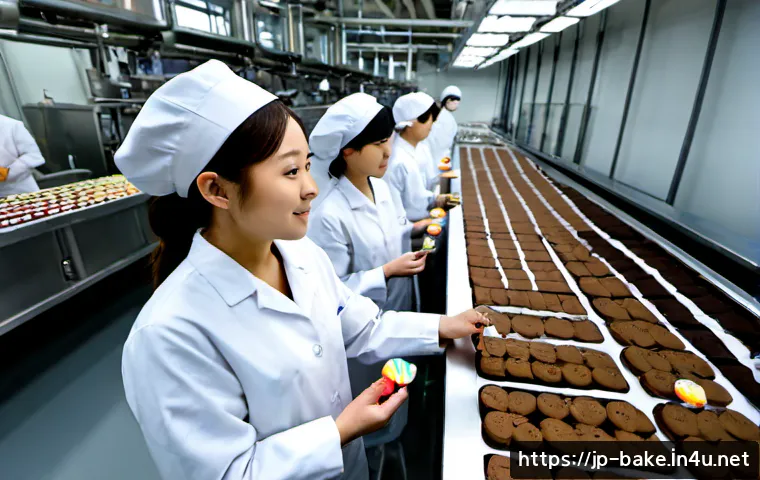 세계 유명 제과 회사 - Photorealistic wide-angle view of a world-class confectionery factory, skilled workers in clean whit...