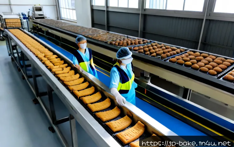 과자 제조사의 지속 가능성 - Photorealistic sustainable snack manufacturing facility in Japan, clean modern production line with ...